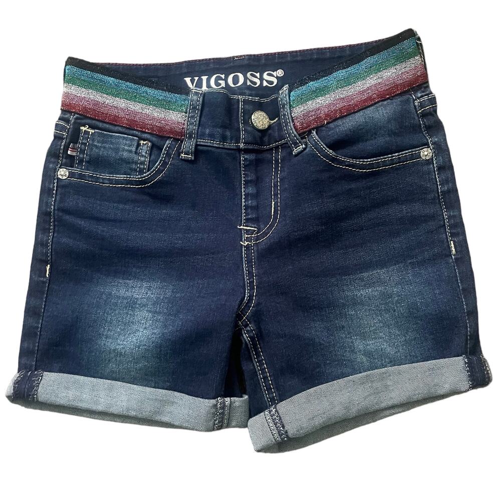 Vigoss Skydiver Rainbow Waist Pull-On The Malibu Denim Shorts Sz 8